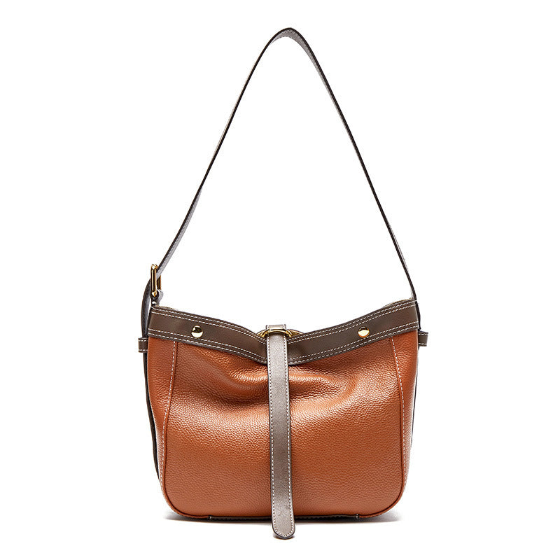 color blocked underarms soft top layer cowhide one shoulder diagonal bag