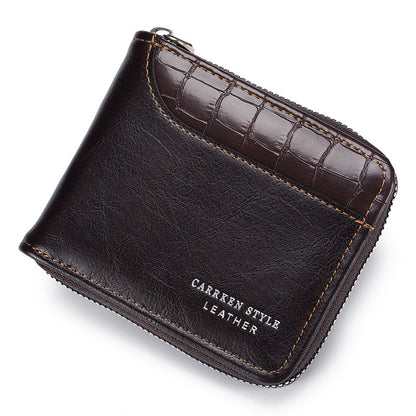 mens short wallet stitching stone pattern large capacity tri fold bag