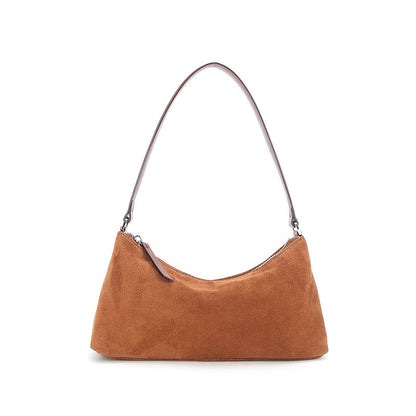 niche suede underarm baguette retro matte top grain leather shoulder bag handbag