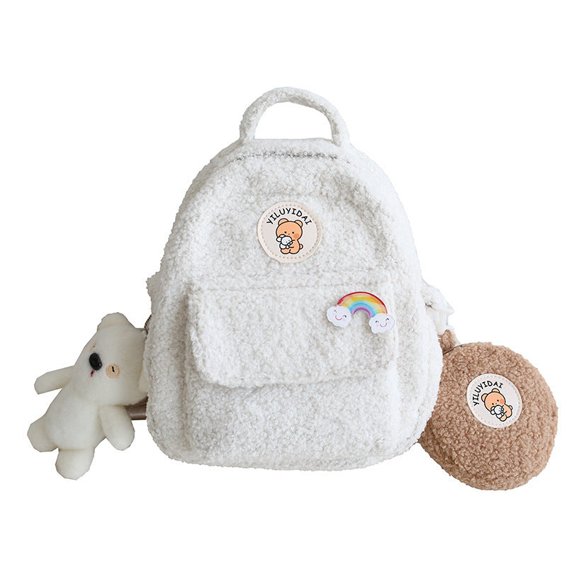 Korean New Autumn And Winter Lamb Wool Backpack