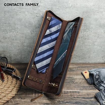 Vintage Crazy Horse Leather Men's Tie Storage Box