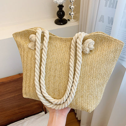 womens fashion straw large capacity shoulder handbag