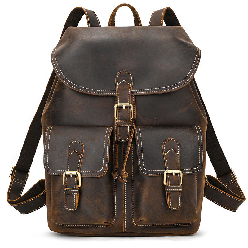 casual retro crazy horse leather travel backpack