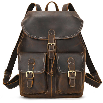 casual retro crazy horse leather travel backpack