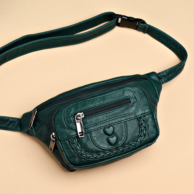 womens fashionable and versatile washed soft leather waist messenger bag