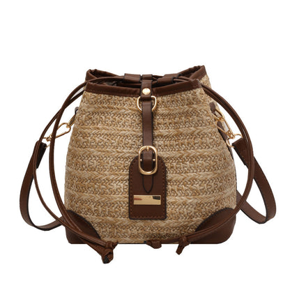 summer korean straw plaited pull belt simple beach weaving shoulder messenger bag