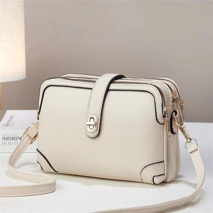 multi layer lychee pattern simple texture soft leather western style multi functional shoulder crossbody small square bag