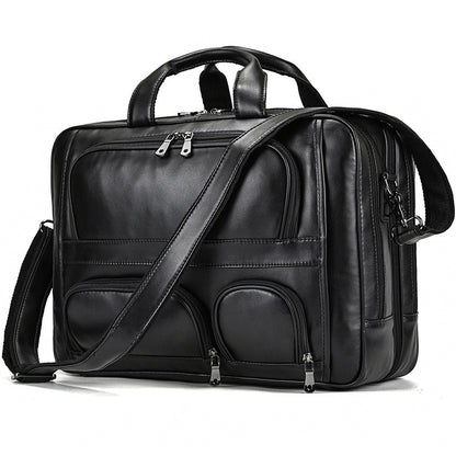 mens leather briefcase three compartment large capacity business handheld cowhide 17 inch commuter computer bag