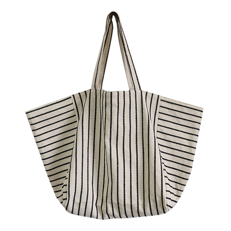 canvas bag for women ins shoulder large capacity idle style striped fashion