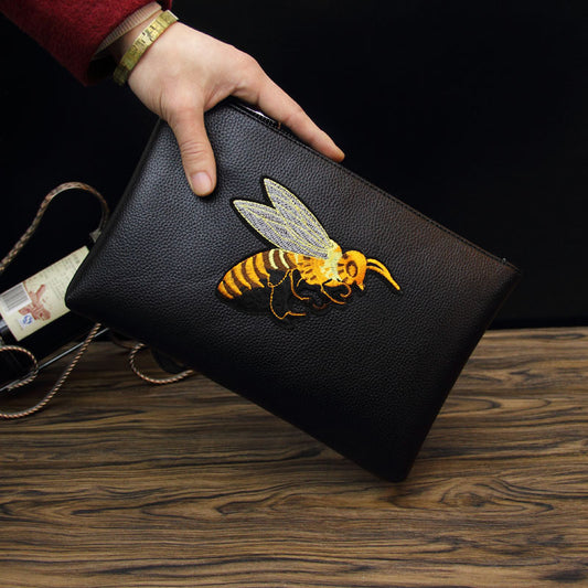 bee embroidered mens handheld envelope bag