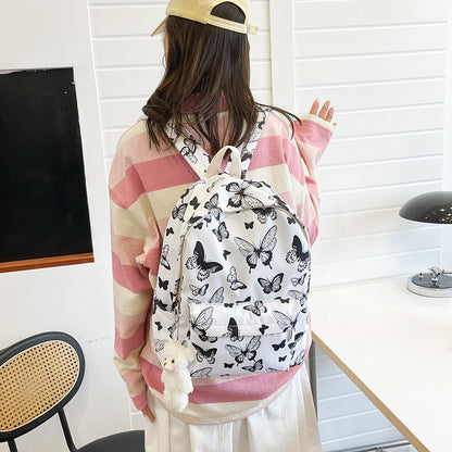 butterfly pattern korean high school student backpack women without pendant