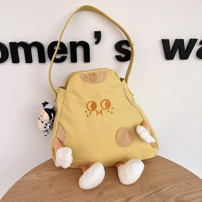 Cute Cheese Canvas One Shoulder Student Messenger Bag