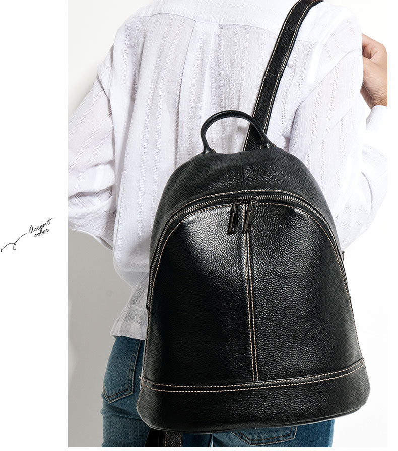 college style casual top layer leather backpack