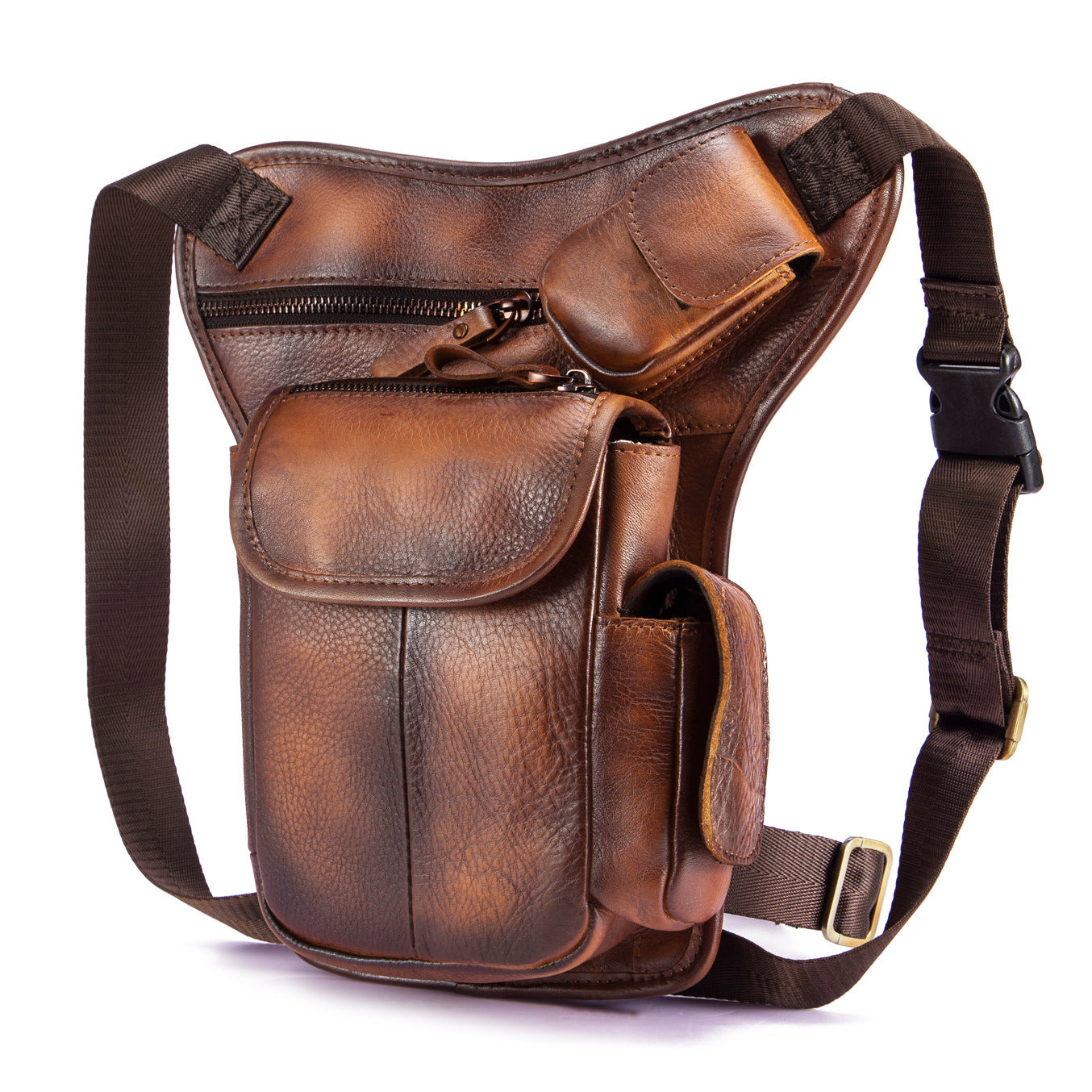 first layer oil waxed leather cowhide vintage mens outdoor leg bag waist bag