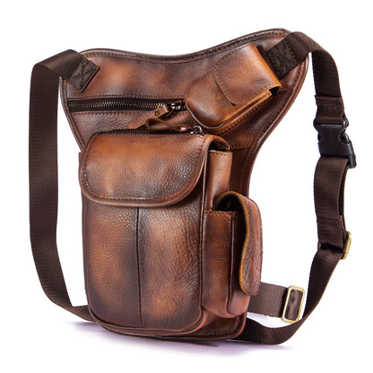 first layer oil waxed leather cowhide vintage mens outdoor leg bag waist bag