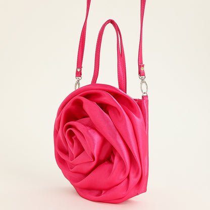 satin satin three dimensional rose flower shape portable crossbody party wedding female dinner bag