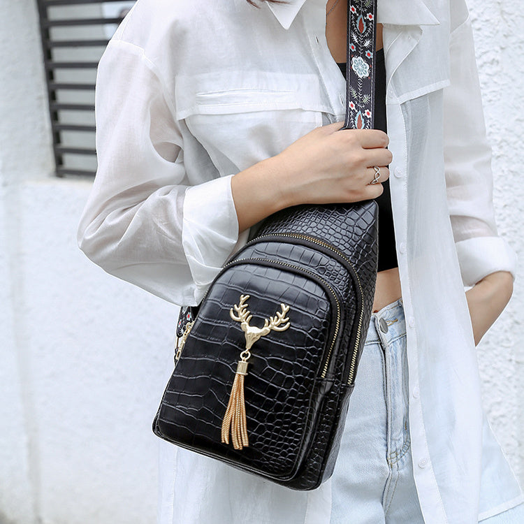 deer tassel design crossbody bag fashion letter embroidery chest bags for women