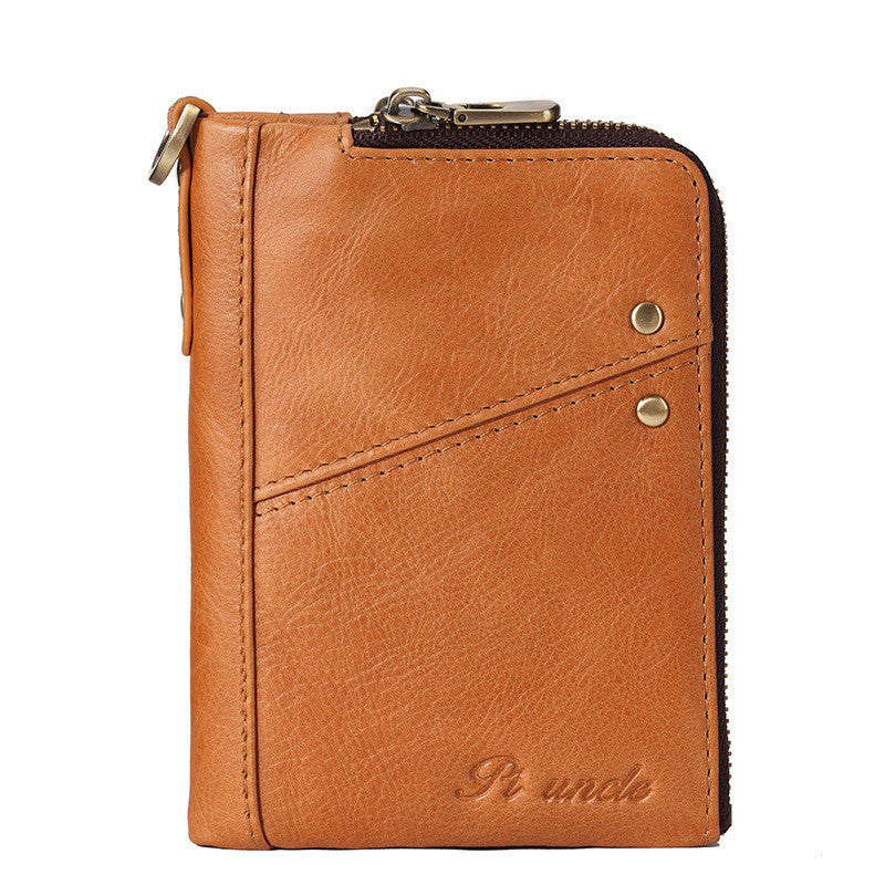 mens leather zipper short wallet