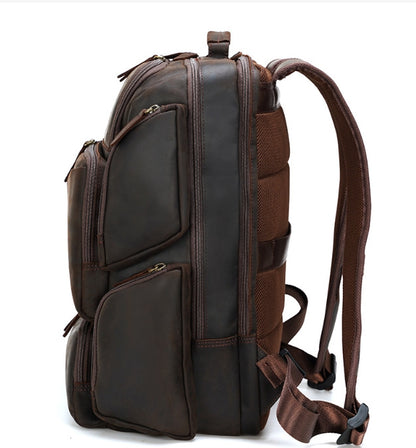 vintage travel genuine leather 17 inch outdoor large capacity crazy horse computer backpack