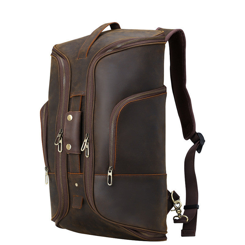 mens fashion top layer leather backpackage