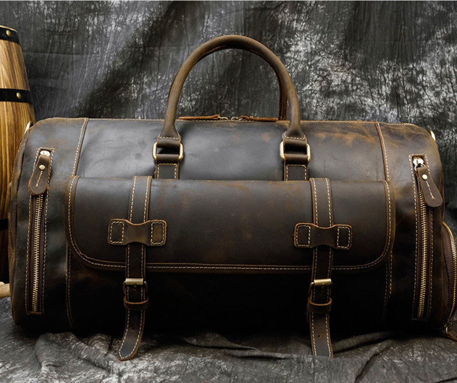 retro crazy horse leather mens travel bag