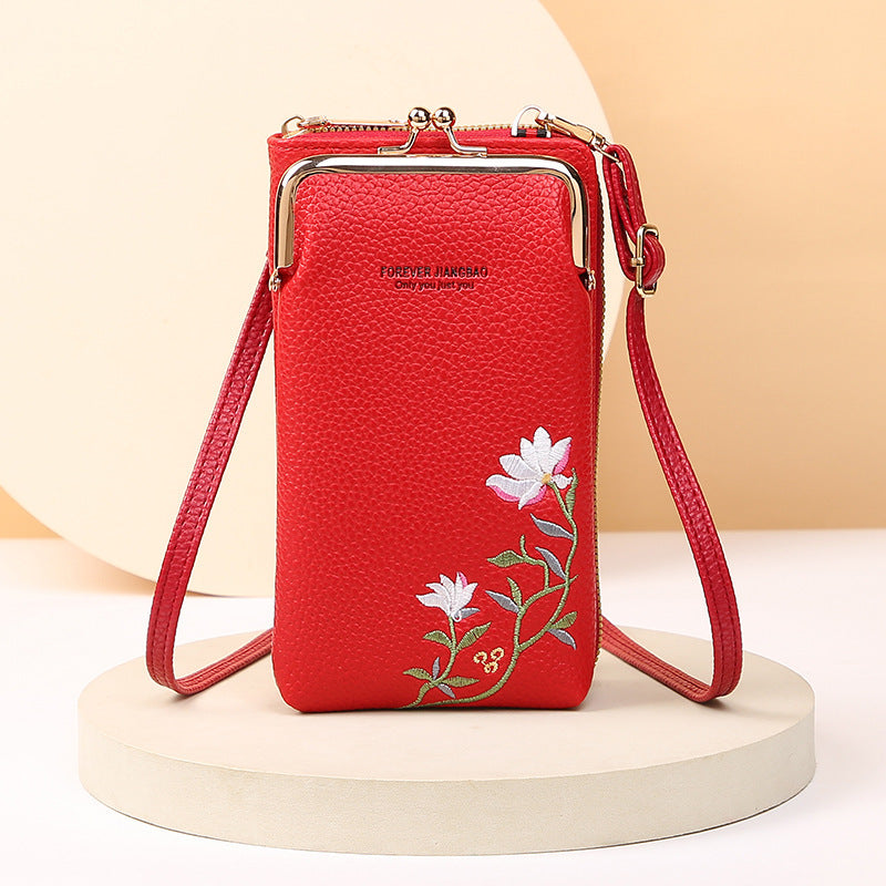 fashion litchi embroidery crossbody shoulder bag