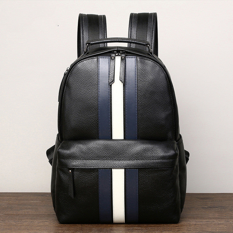 color contrast casual mens travel leather backpack