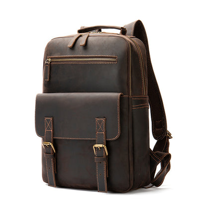 crazy horse leather retro mens large capacity backpack