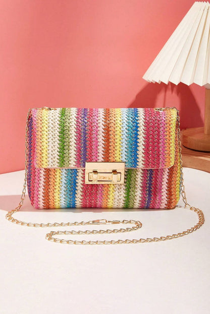fashion crossbody bag straw lock closure simple small square bag