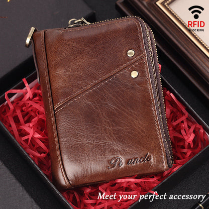 mens leather zipper short wallet