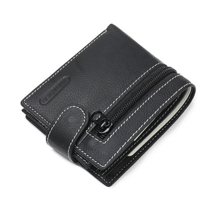 mens leather wallet with zipper and buckle