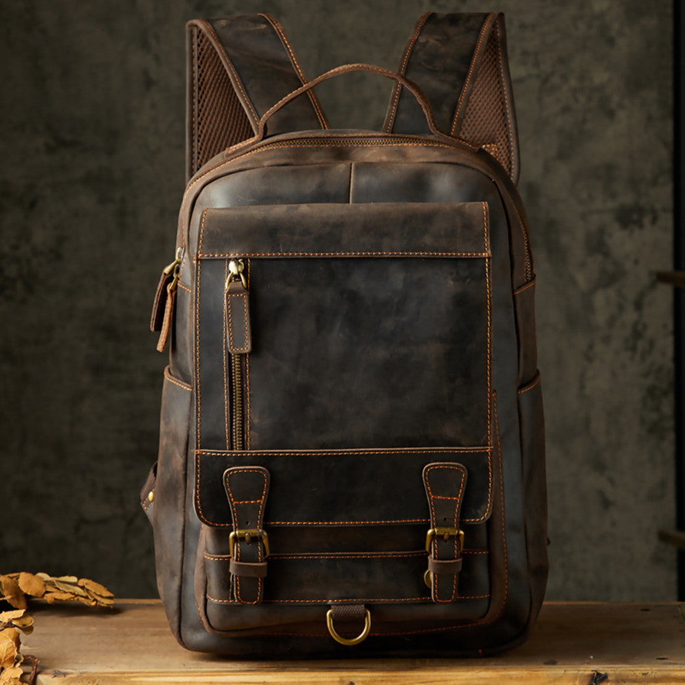 handmade backpack mens first layer cowhide retro