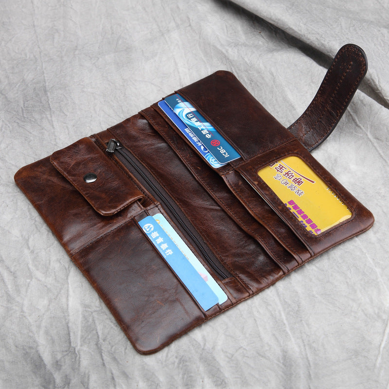 mens casual long head leather money clip