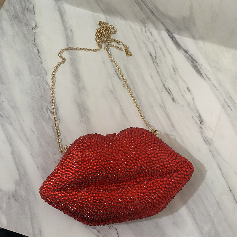 diamond embedded hand held party rhinestone acrylic lips chain dinner bag