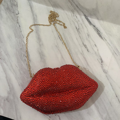 diamond embedded hand held party rhinestone acrylic lips chain dinner bag