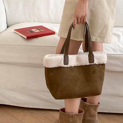 Retro Plush Turned-Over Hem Patchwork Suede Bag