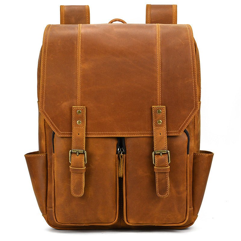 retro mens backpack cowhide large capacity 15 inch computer bag
