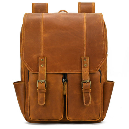 retro mens backpack cowhide large capacity 15 inch computer bag