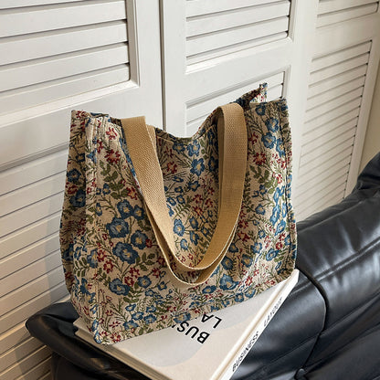flowers canvas handbag fashion large capacity shoulder bags for women