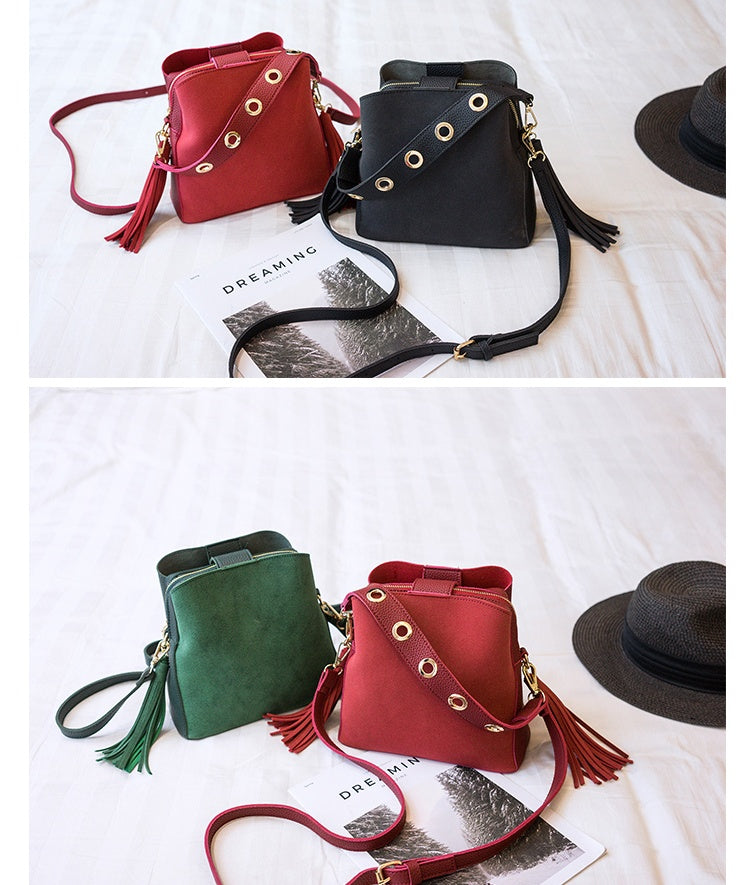 spring-new-frosted-tassel-bucket-bag-korean-version-of-the-wild-shoulder-bag-female-handkerchief-retro-messenger