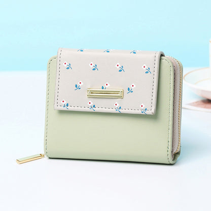 new short women print wallets splicing zipper ladies coin purse