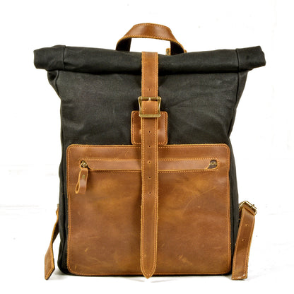 new simple retro wax canvas backpack mens casual leather