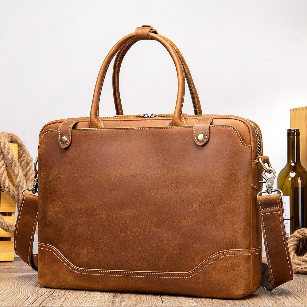 crazy horse leather mens briefcase new handbag