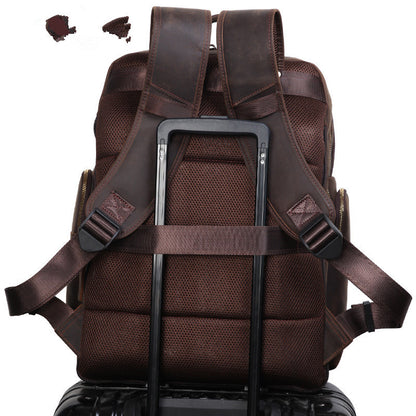 european and american leather large capacity 17 inch computer travel backpack