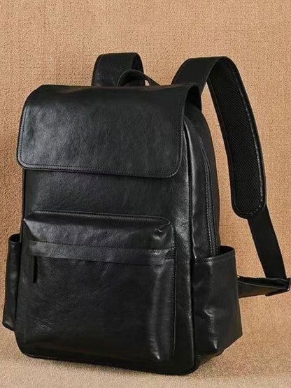 Flip-Top Design Multi-Pocket High-Capacity Commuter Leather Backpack