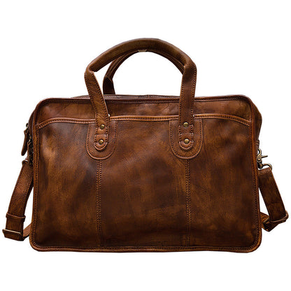 mens vintage first layer leather travel briefcase