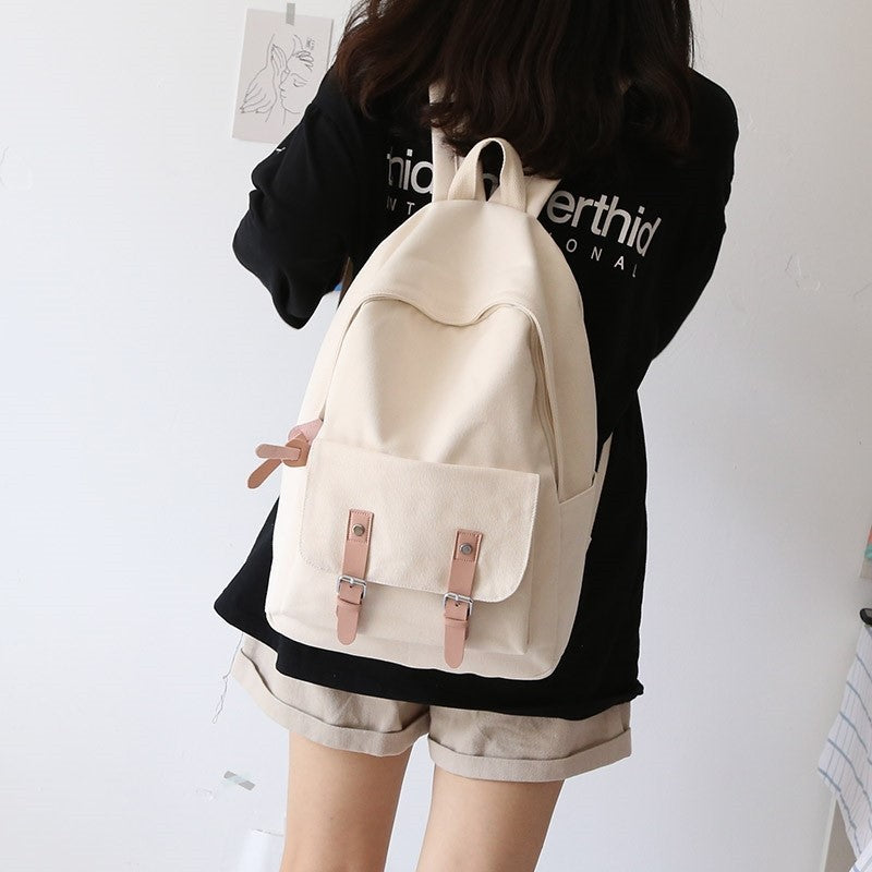 simple solid color college student backpack female shoulders