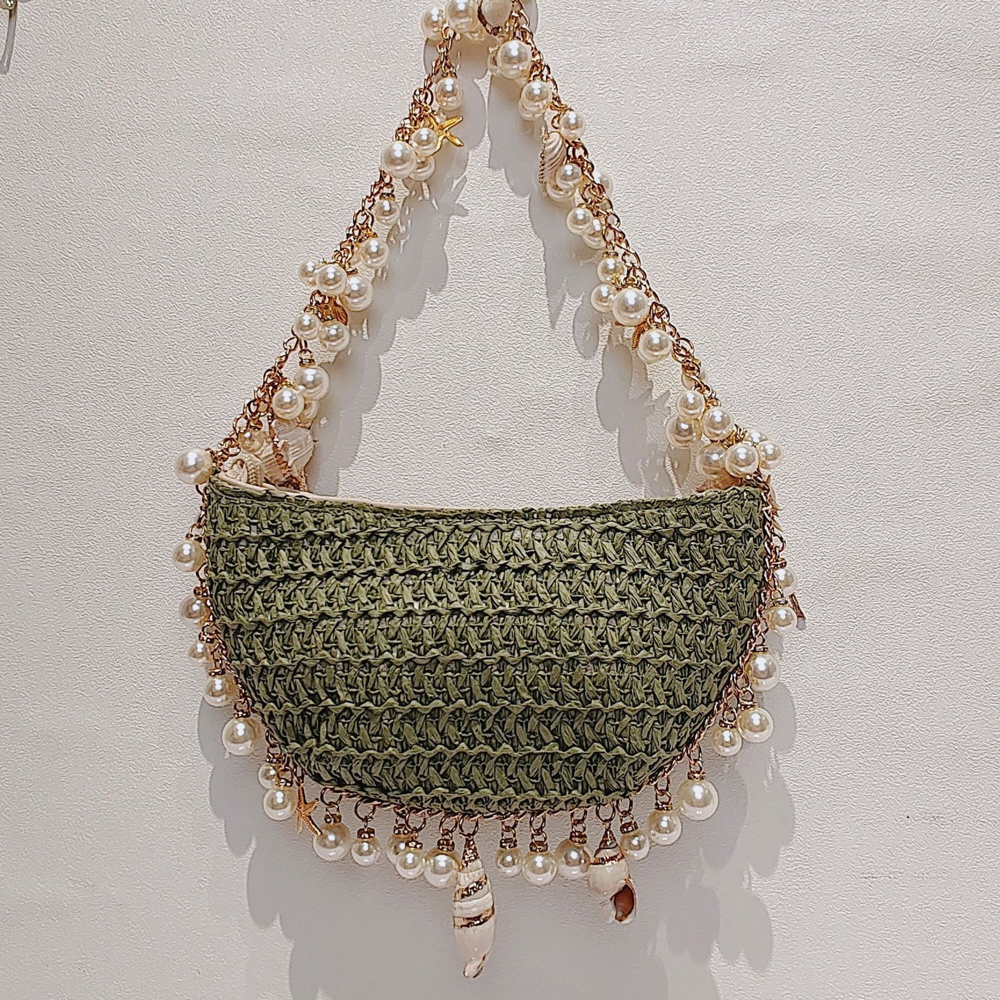 summer seaside holiday pearl conch straw bag