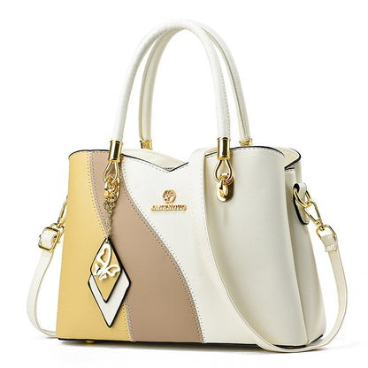 contrast color handbag large capacity soft leather