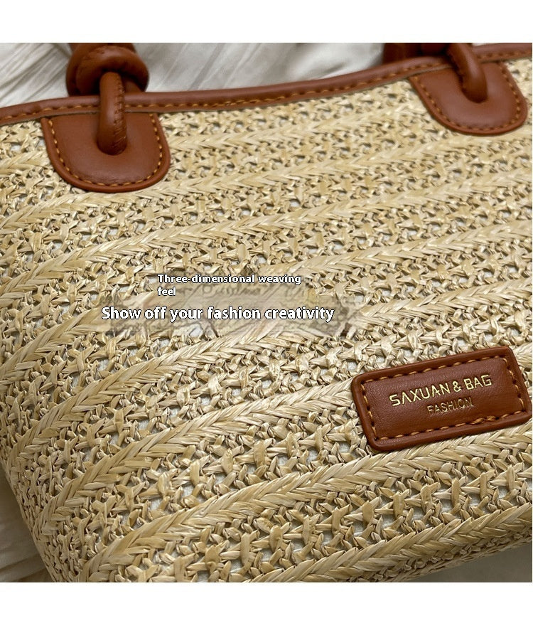 casual women beach vacation style woven bag